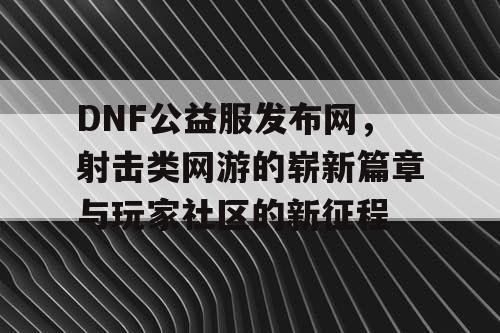 DNF公益服发布网，射击类网游的崭新篇章与玩家社区的新征程